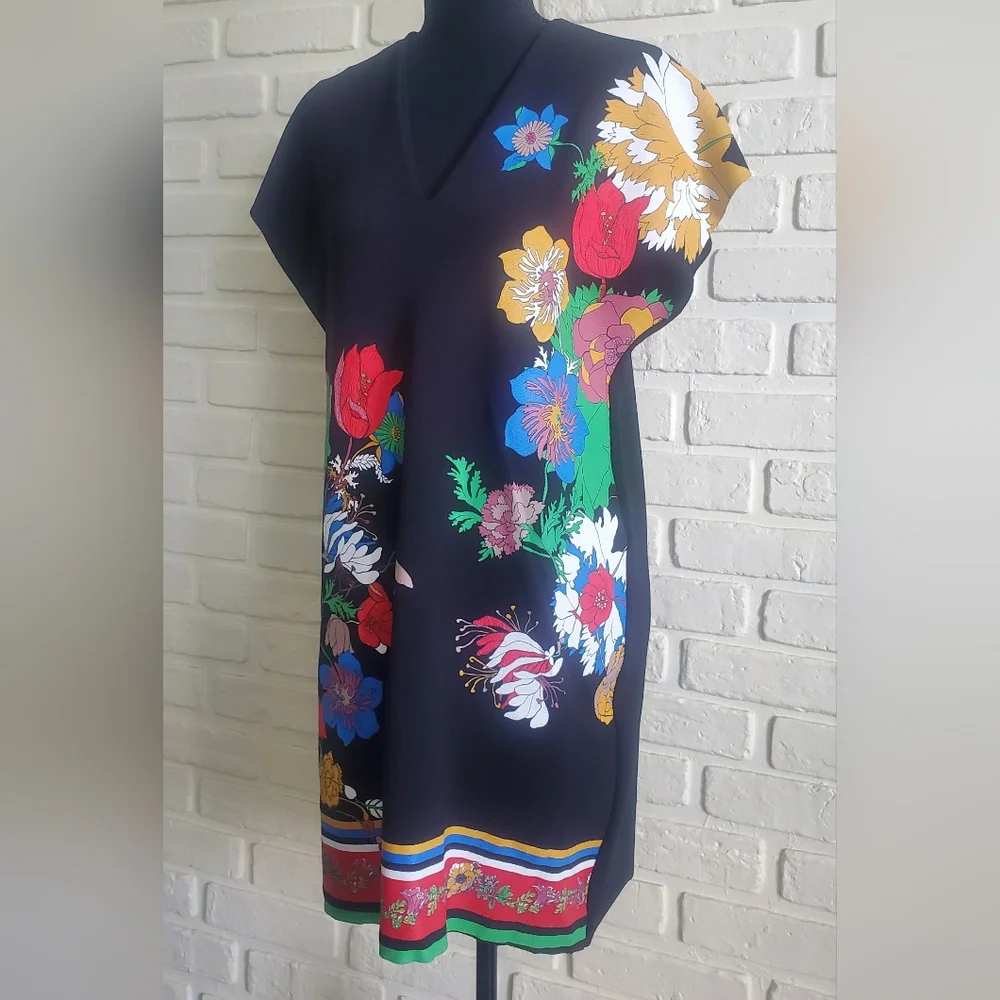 Zara Bold Floral Printed Tunic Dress Boho Cap Sleeves - Picture 4 of 14